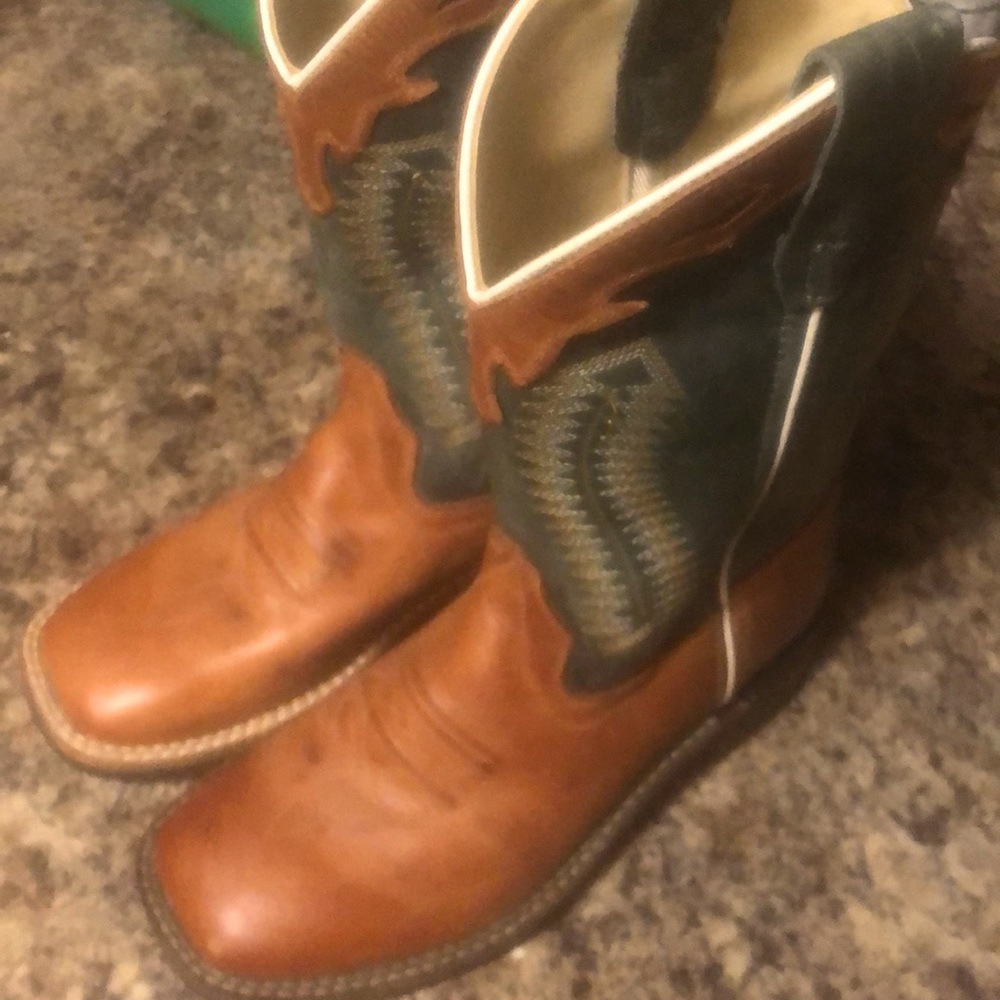 Old west brand square toe double stitch kids boots